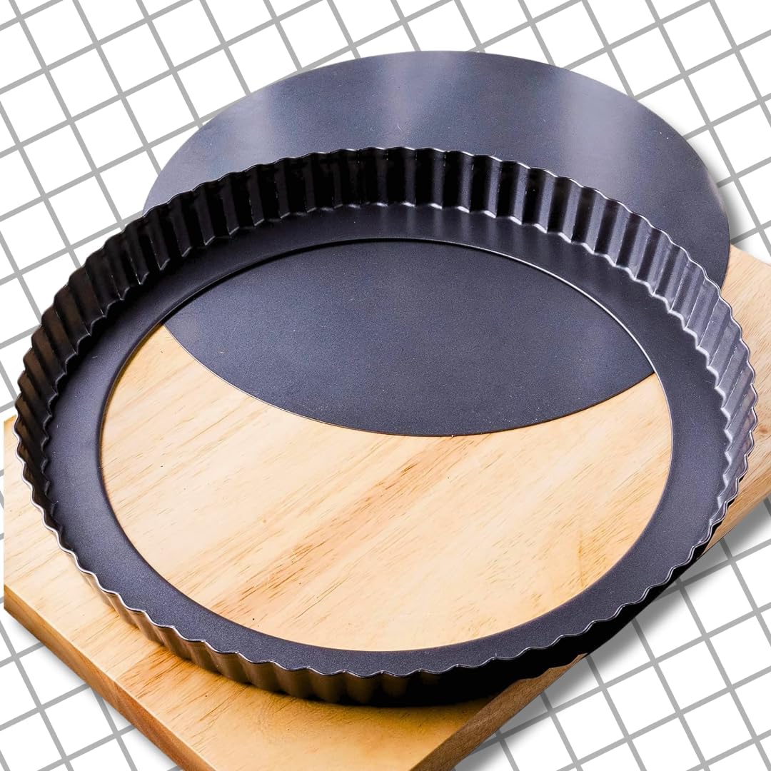 Tart Pan 9 Inch Removable Bottom- Carbon Steel Quiche Pan, Rust & Temperature Resistant Quiche Bakin