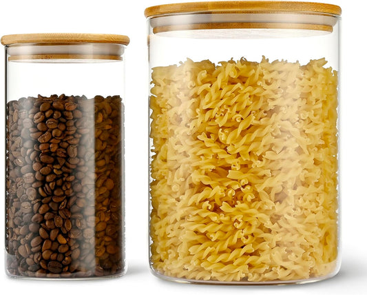 108oz 42oz Straight cylindrical Airtight Storage Jars with Bamboo Lid Set of 2 Large Storage Container Gallon Glass Jars,