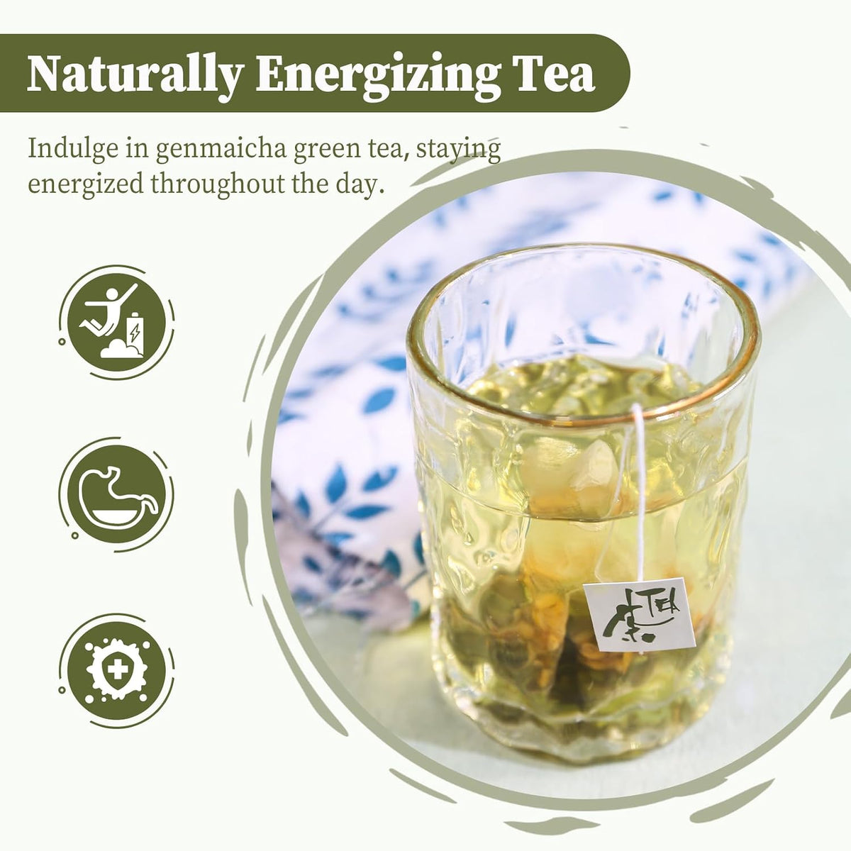 FullChea - Genmaicha Tea Bags, 50 Count, Green Tea with Roasted Rice | Nutty roasted flavor with low caffeine, refreshing for breakfast, afternoon tea and daily sipping