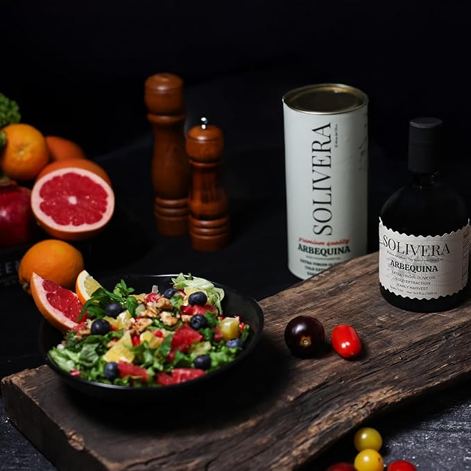 Solivera Arbequina Extra Virgin Olive Oil Cold Pressed, 300+ Polyphenols Rich, Single-Origin Organic Olive Oil, Delicately Fruity, Hand Picked Early Harvest - 16.8 fl. oz.