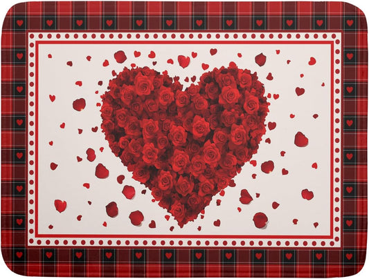 Giwawa Love Heart Dish Drying Mat 18x24 inch Valentines Day Red Rose Flowers Dish Drainer Mats Red Black Buffalo Plaids