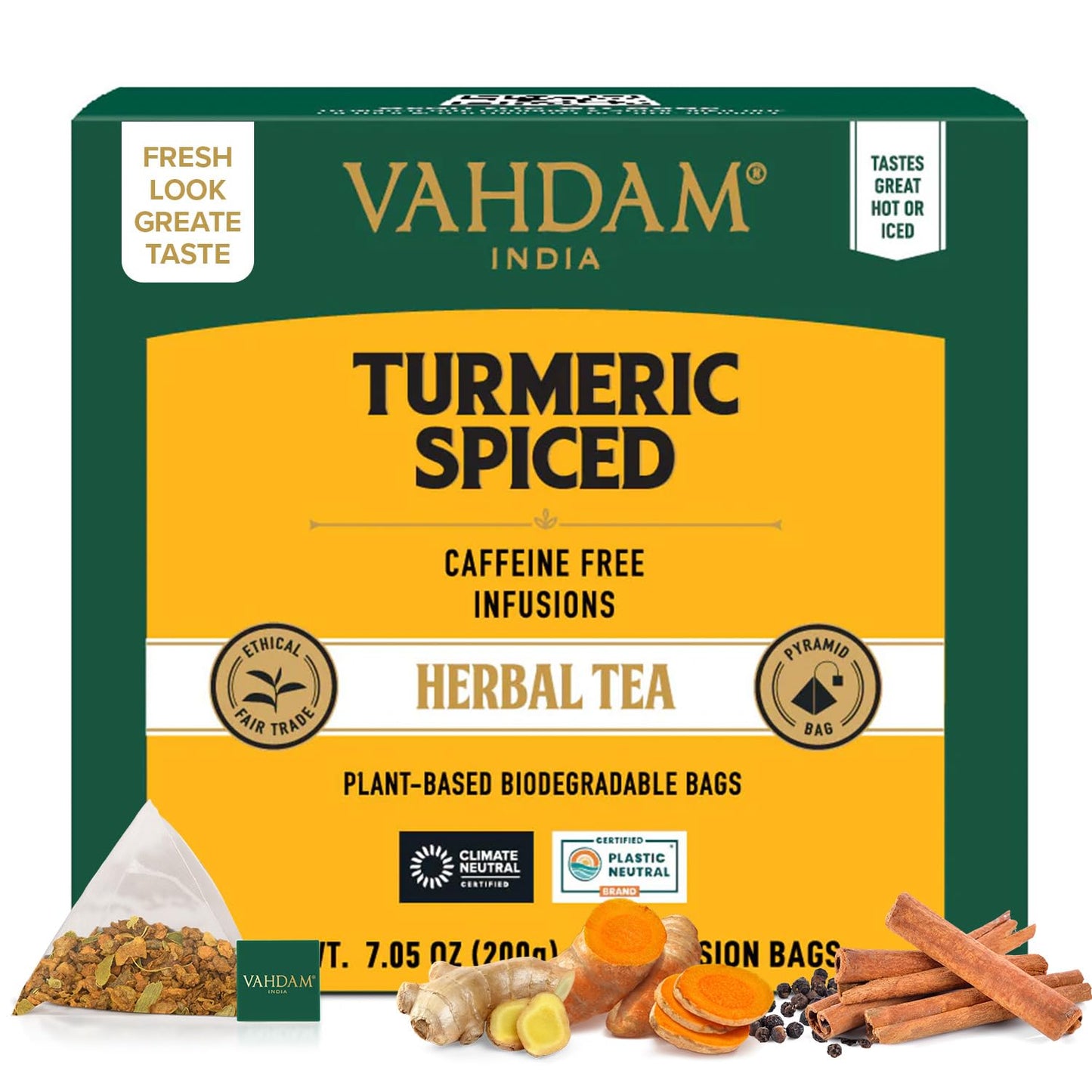 VAHDAM Turmeric Ginger Cinnamon Tea Bags with Black Pepper (100 Count) | Pleasant Spice, Warm &amp; Non Bitter |High Curcumin for Daily Wellness |Non GMO |Curcuma with Black Pepper for Better Absorption