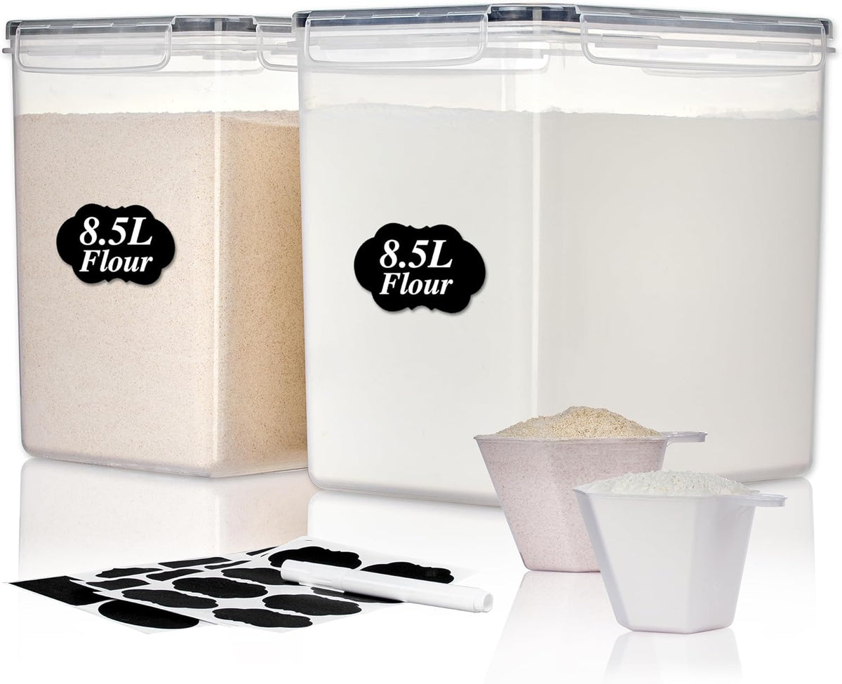 Vtopmart 8.5L Extra Large Flour Sugar Storage Containers, 2 PCS, Black