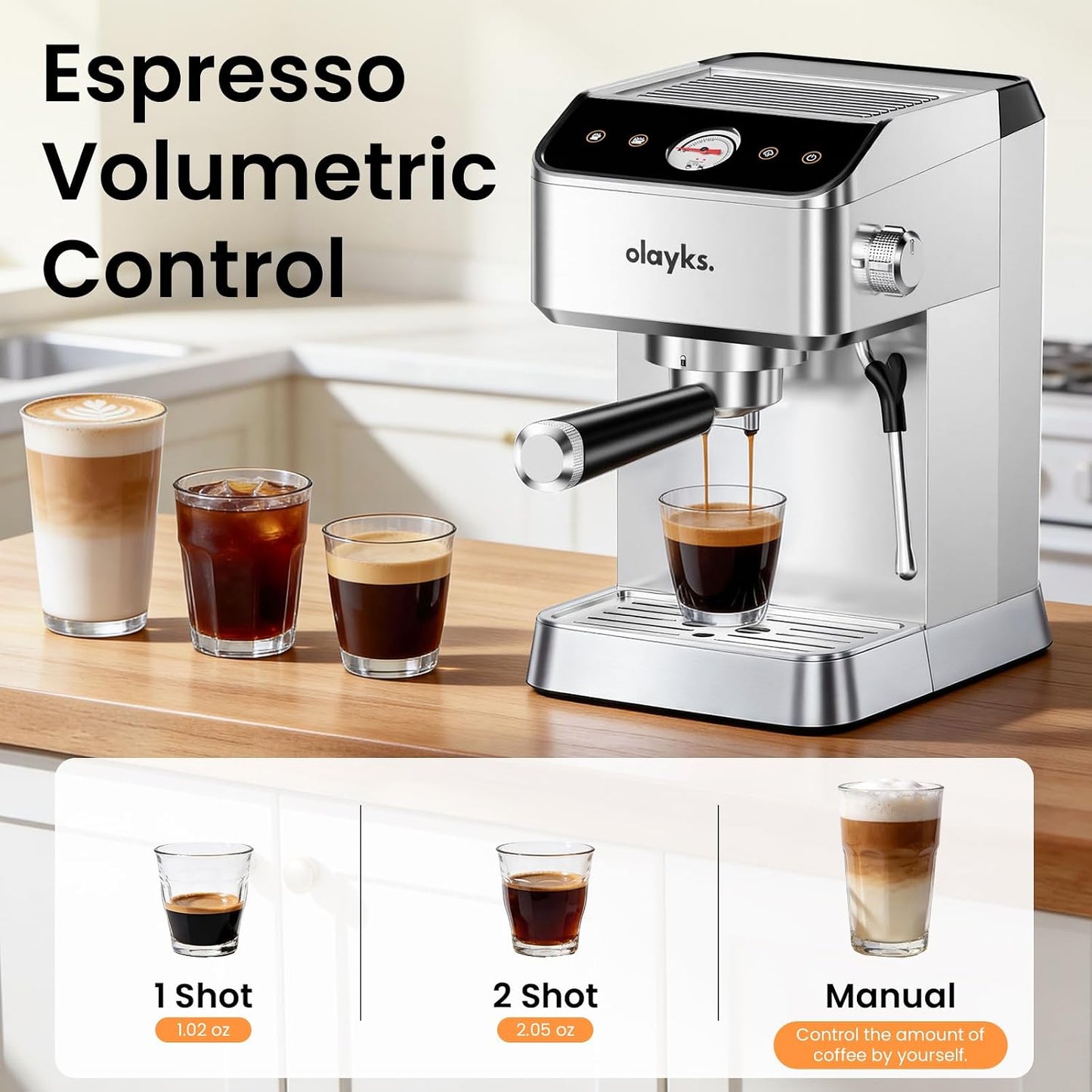 Espresso Machine 20 Bar, Brush Stainless Steel Espresso Maker with Milk Frother Steam Wand, 1400W Espresso Coffee Machine with 1.8L Removable Water Tank for Latte, Cappuccino,Machiato