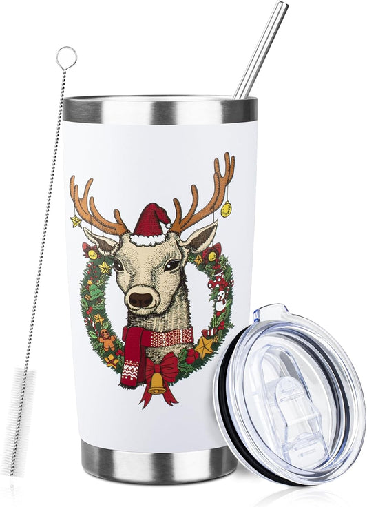 StarSpeed 20oz Christmas Tumbler Bulk with Lid and Straw, Stainless Steel Double Wall Vacuum Insulated Travel Mug, Powder