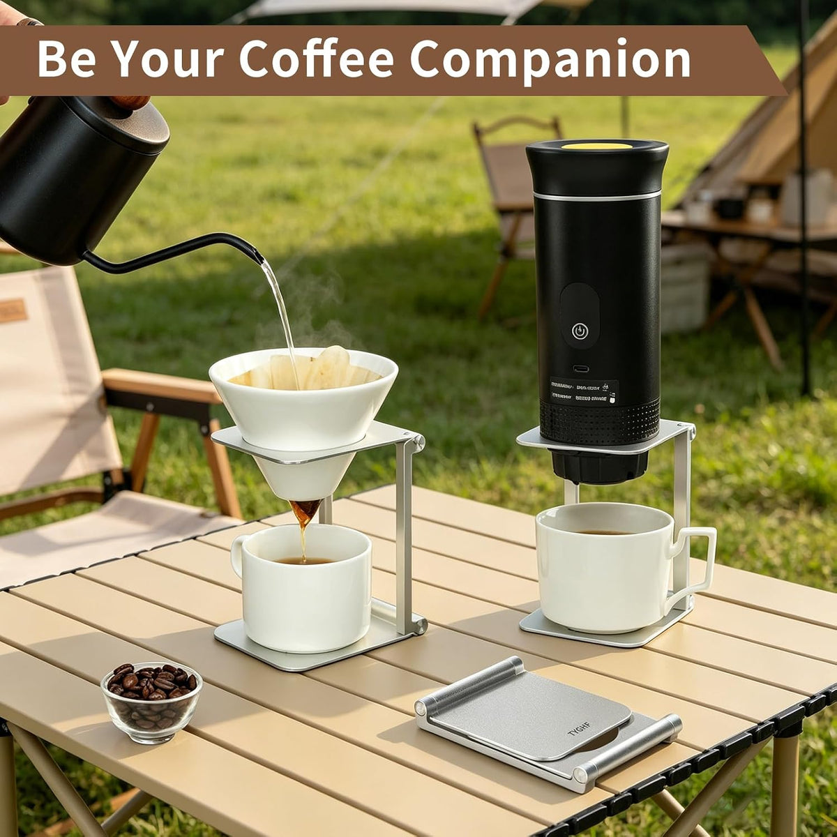 Pour over Dripper Stand,Portable &amp; Foldable Espresso Machine Stand with outin,Office coffee stand with base,Suitable for office,home,camping Square&amp;Sliver