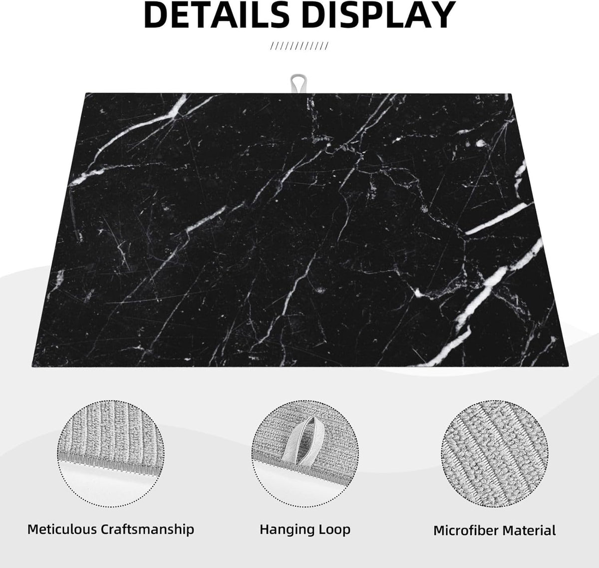 Black Marble Dish Drying Mat, Coffee Bar Mat, 18x24 Inch | Ultra absorbent microfiber • Conceals coffee stains • Thick sponge core • Machine washable • Protects countertops