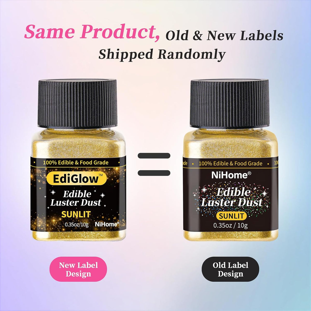 NiHome Edible Food-Grade Glitter Powder Glimmer Luster Dust for Drinks, 10g | Metallic Fancy Food Decorating Sprinkle Glimmery Dust for Drink Wine Beverage Home Bakery Vegan Allergen-Free (Black, 10g)