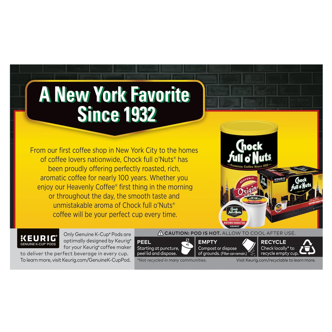 Chock Full o'Nuts Soho Morning Coffee, Mild Roast, Compatible with K-Cup Pods, 12 CT (Pack of 3)