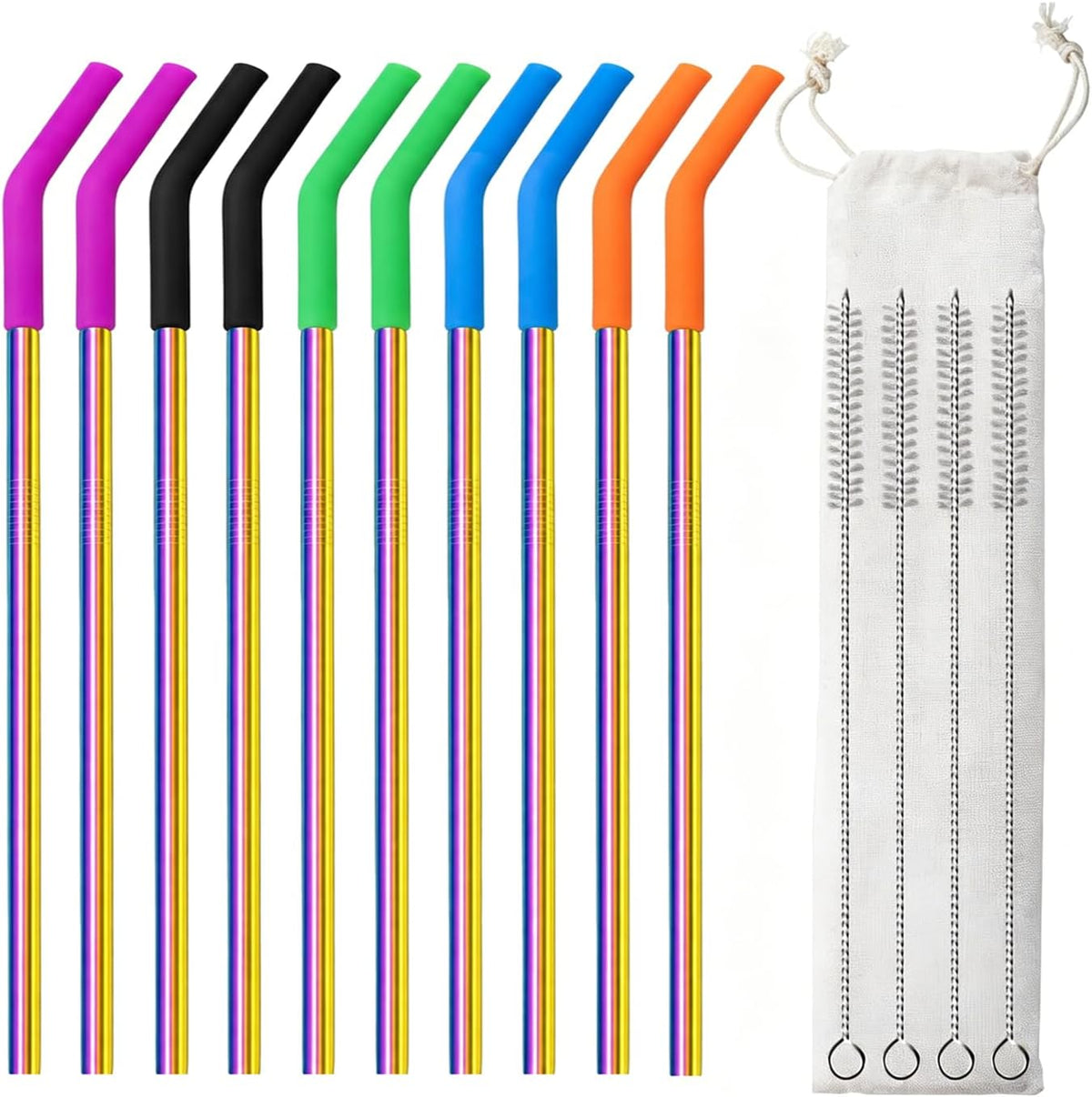 Lazycorner 10 Pcs Metal Straw Reusable 8.5" 6mm Stainless Steel Straws
