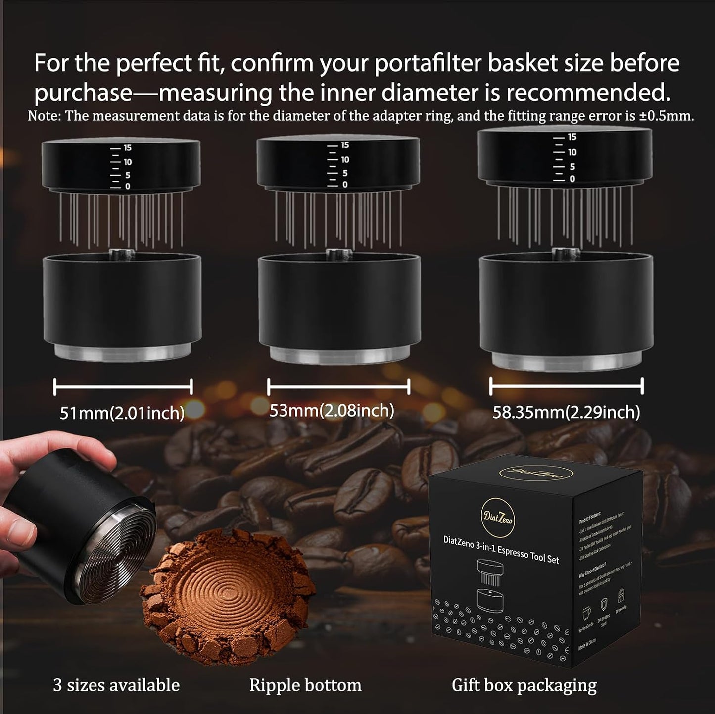 58.35MM Espresso Accessories - WDT Tool , Coffee Tamper set with 2-in-1 Design, 304 Stainless Steel Premium Coffee Accessories for Home Baristas &amp; Beginners