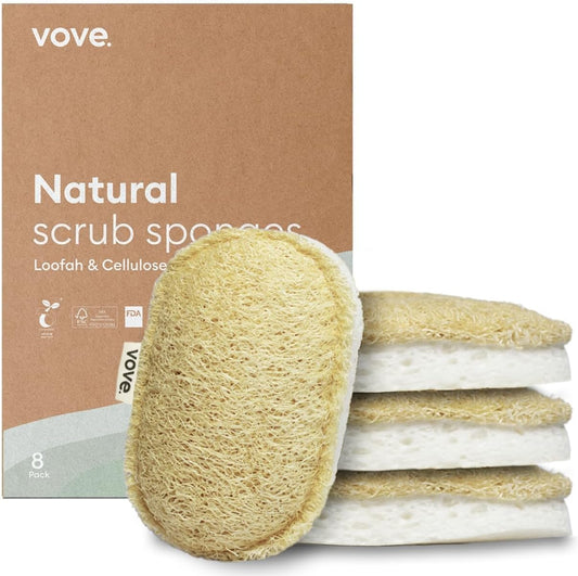 Vove. | Earth-Friendly Kitchen Sponges | 100% Natural | 12 Pack | Long-Lasting | Versatile Cleaning | Plastic Free | Washing