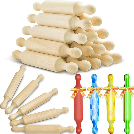 15 Pcs Wooden Mini Rolling Pin Long Kitchen Baking Small Dough Rolling Pin for Children Fondant Pastry Pizza Crafting and Imaginative Play for Halloween and Christmas Presents (7 Inches)