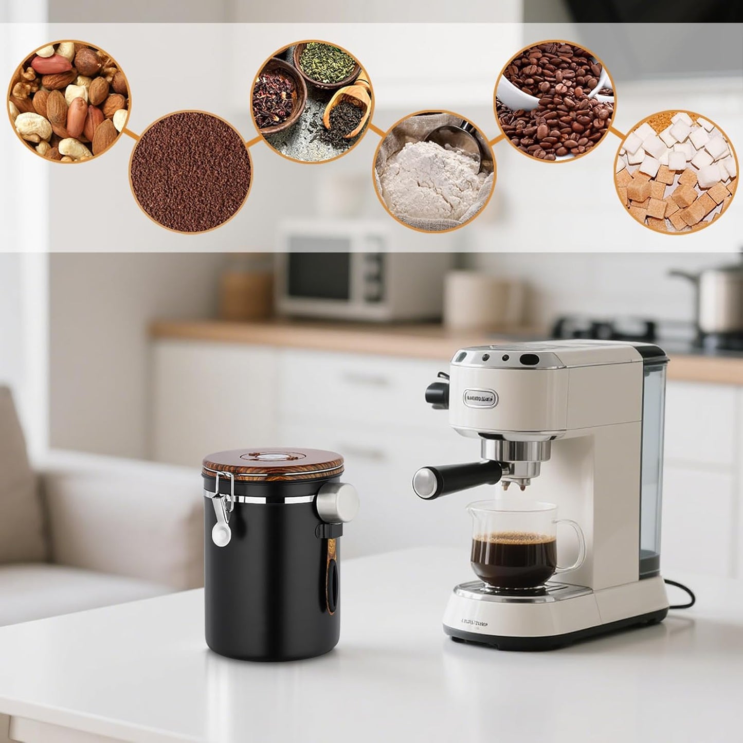 Coffee Canister, 35OZ Stainless Steel Coffee Bean Storage for 1kg Beans, Food Storage Container with Date Tracker, Scoop & CO2 Valve