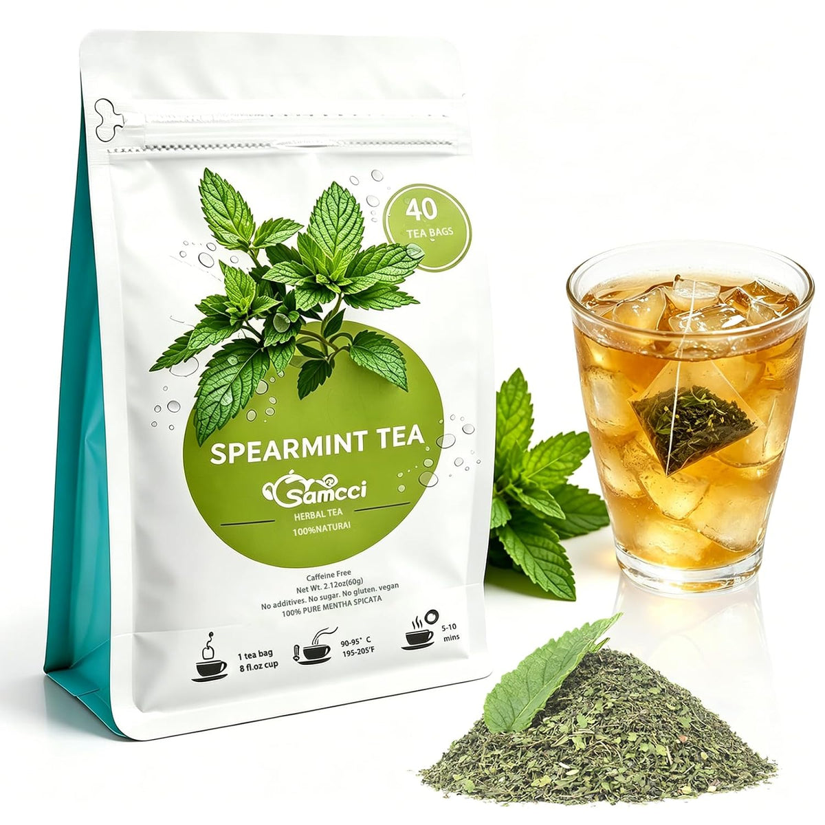 Samcci Spearmint Tea Bags, 40 Counts, Pure Dried Spearmint Leaf