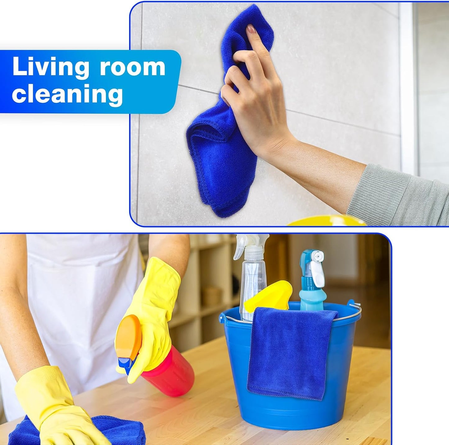 Nuenen Car Microfiber Clean Cloths, Blue, 16 x 16 Inch, 60 Pcs