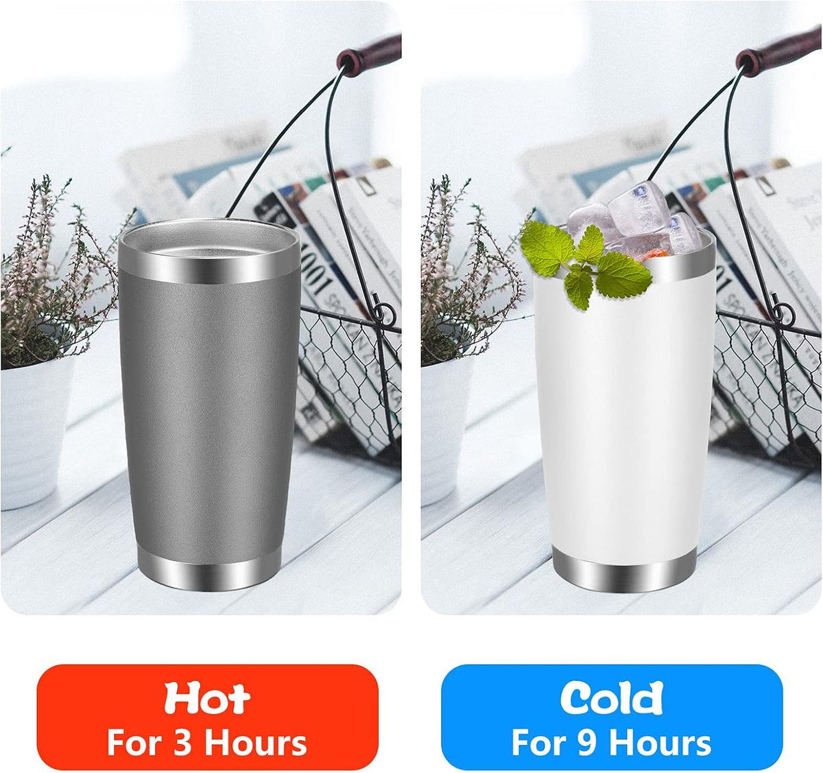 VEGOND 20oz Tumbler with Lid and Straw Stainless Steel Tumbler Cup Bulk Vacuum Insulated Double Wall Travel Coffee Mug Powder Coated Coffee Cup, Grey, 6 Pack