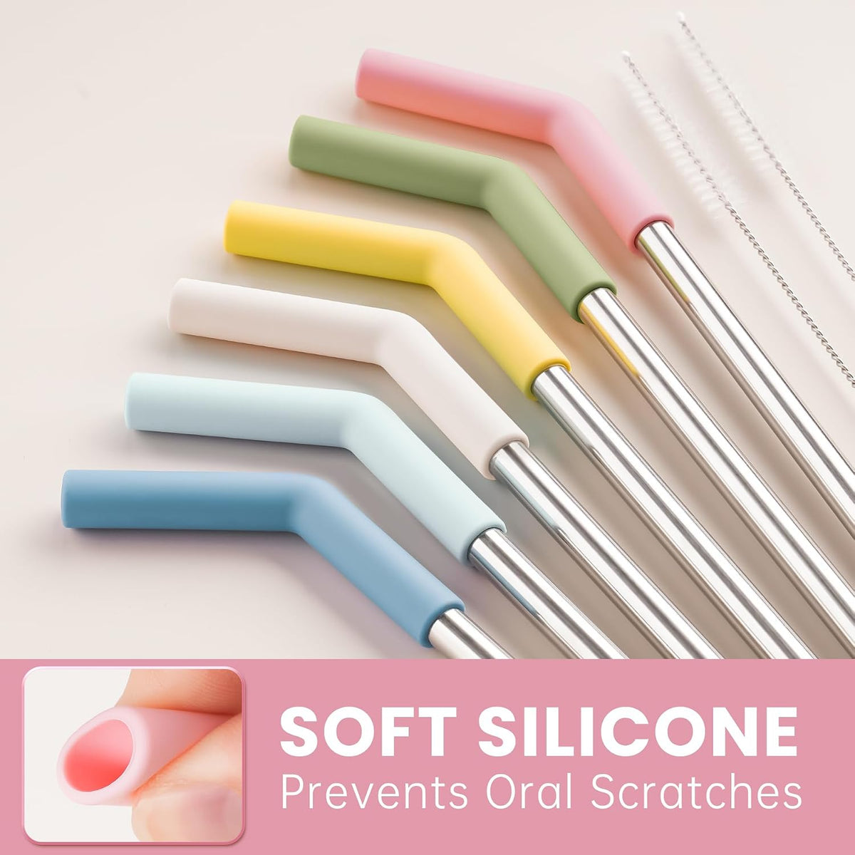 Tomorotec 6-Pack Metal Straws with Silicone Tip Fit for Stanley 14-40oz Cup