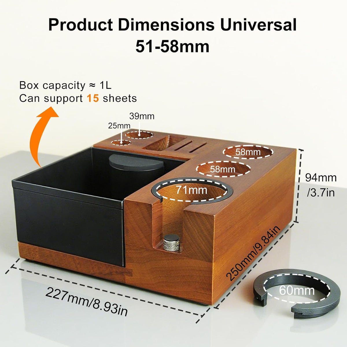 Espresso Tamping Station Knock Box - 9 in1 Espresso Knock Box And Tamp Station Coffee Organizer Fit for 51mm 53mm 54mm 58mm Espresso Tamper Distributor Portafilter Puck Screen Accessories Storage