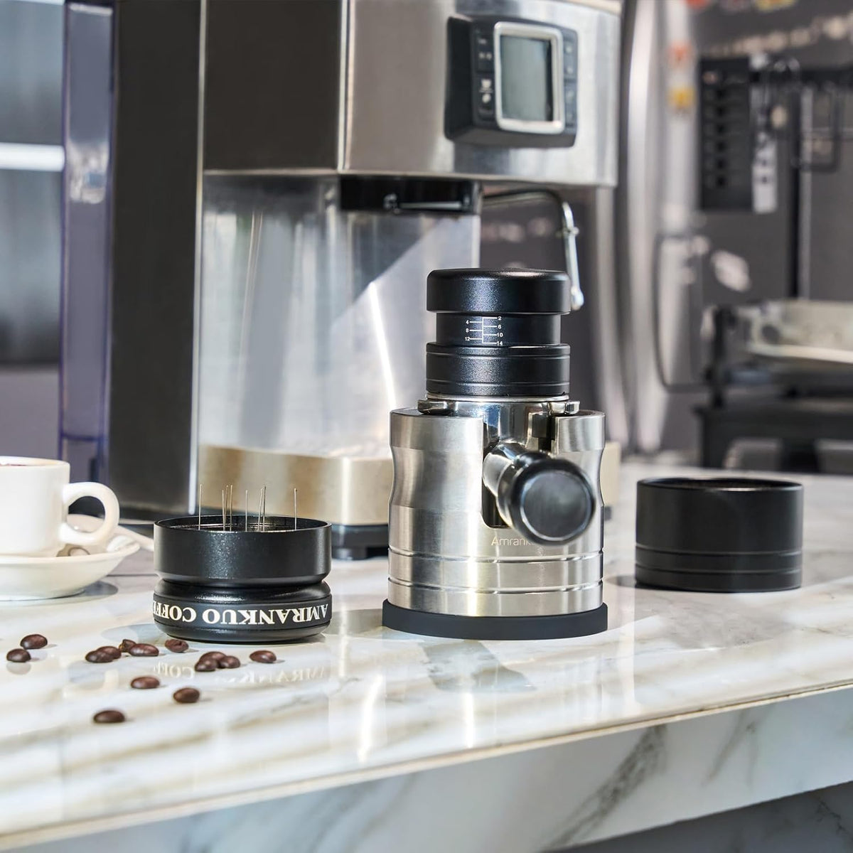 Portafilter Holder Crafted from Solid 304 Stainless Steel | Espresso Tamping Station with Stable and Efficient Puck Preparation | Non-Slip Base | Ideal for 54mm Espresso Machines Portafilter
