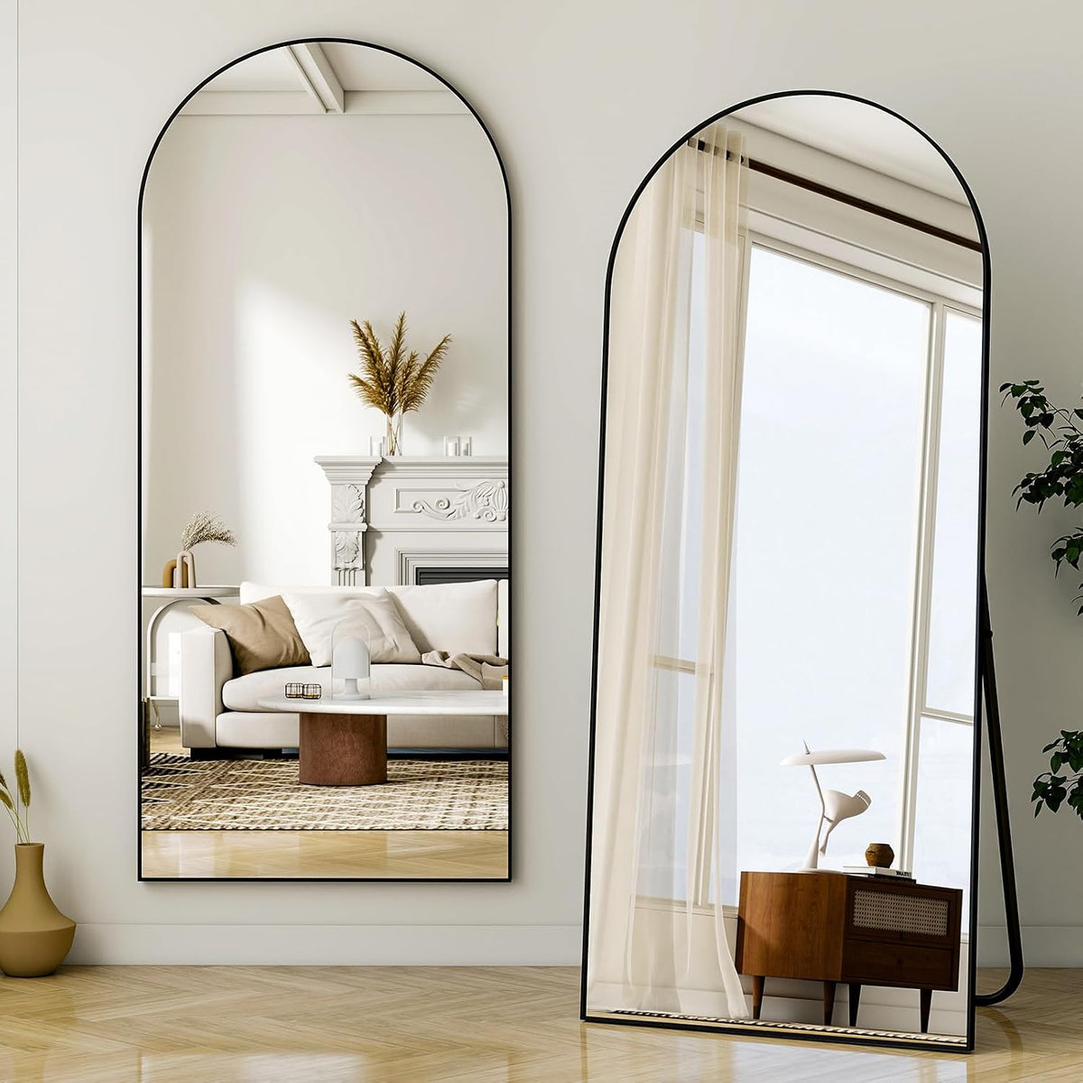 VooBang 24"x65" Black Arched Floor Full Length Dressing Body Mirror | Shatterproof Tempered Glass, Modern Minimalist Chic Room Decor, Standing Wall Mounted Leaning for Living Room, Bedroom