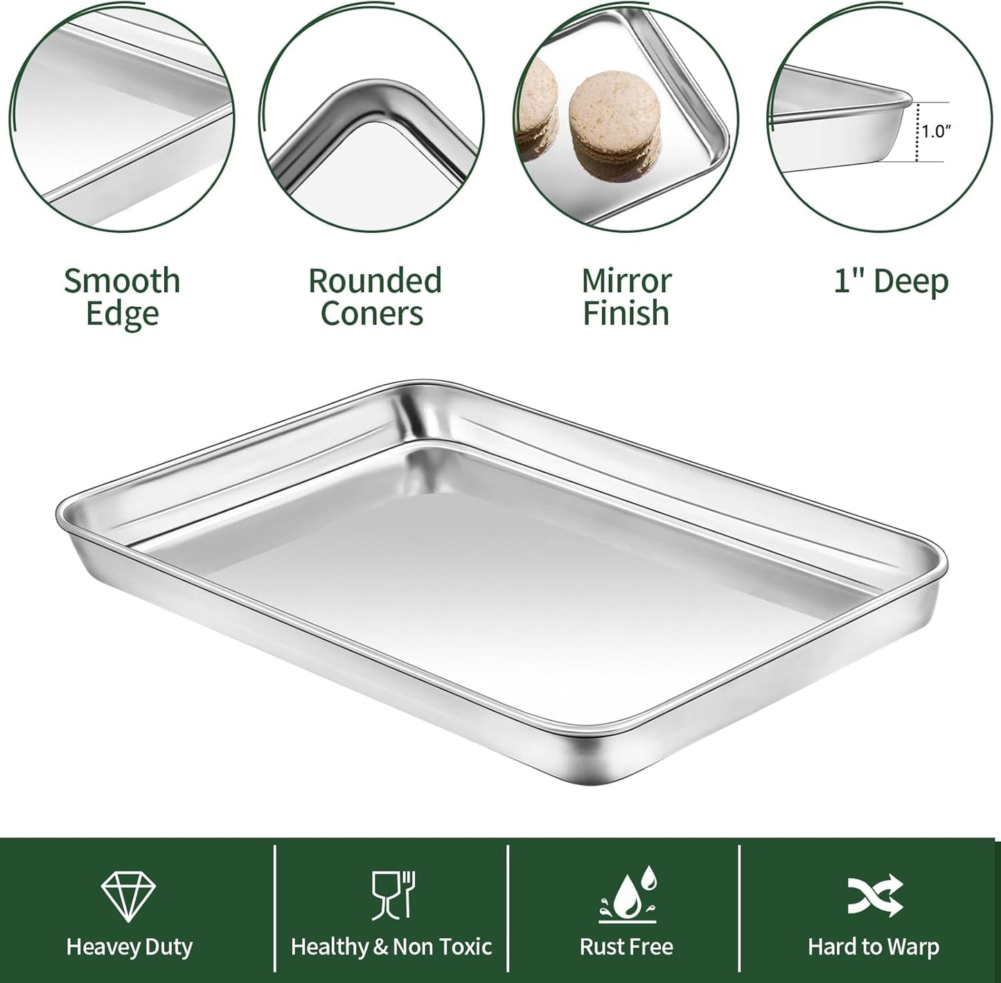 CEKEE Baking Sheet and Cooling Rack Set (2 Baking Pans + 2 Baking Racks), Stainless Steel Cookie Sheet Baking Pan Tray for Toaster Oven, Non Toxic &amp; Heavy Duty &amp; Easy Clean, Size 16 x 12 x 1 Inches