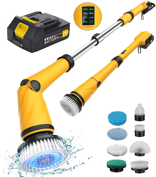 Qimedo Upgrade 1200 RPM Battery Electric Spin Scrubber, Highly Powerful Cordless Cleaning Brush with Smart Display, Electric