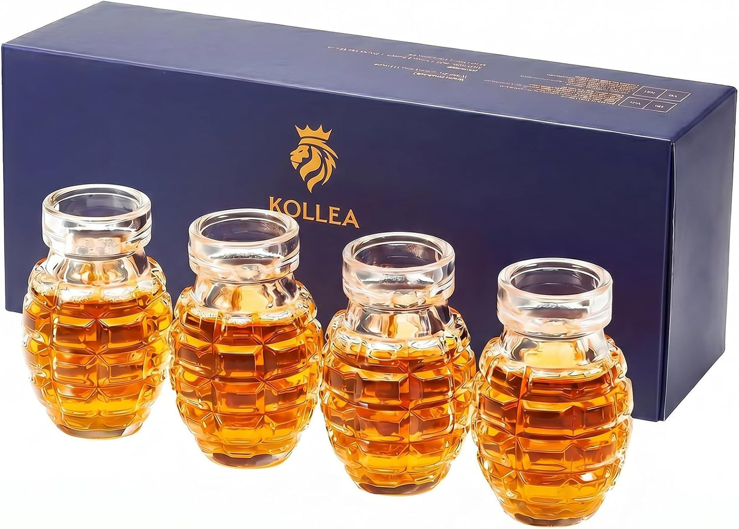 Kollea Grenade Shaped Shot Glass Set, 4 Pcs 3.7 Oz Heavy-Base Cups | Thick Lead-Free Glass for Whiskey, Grenade Design, Tequila, Vodka, Liquor, Gifts for Men, Dad, Boyfriend, Party Cave Decor