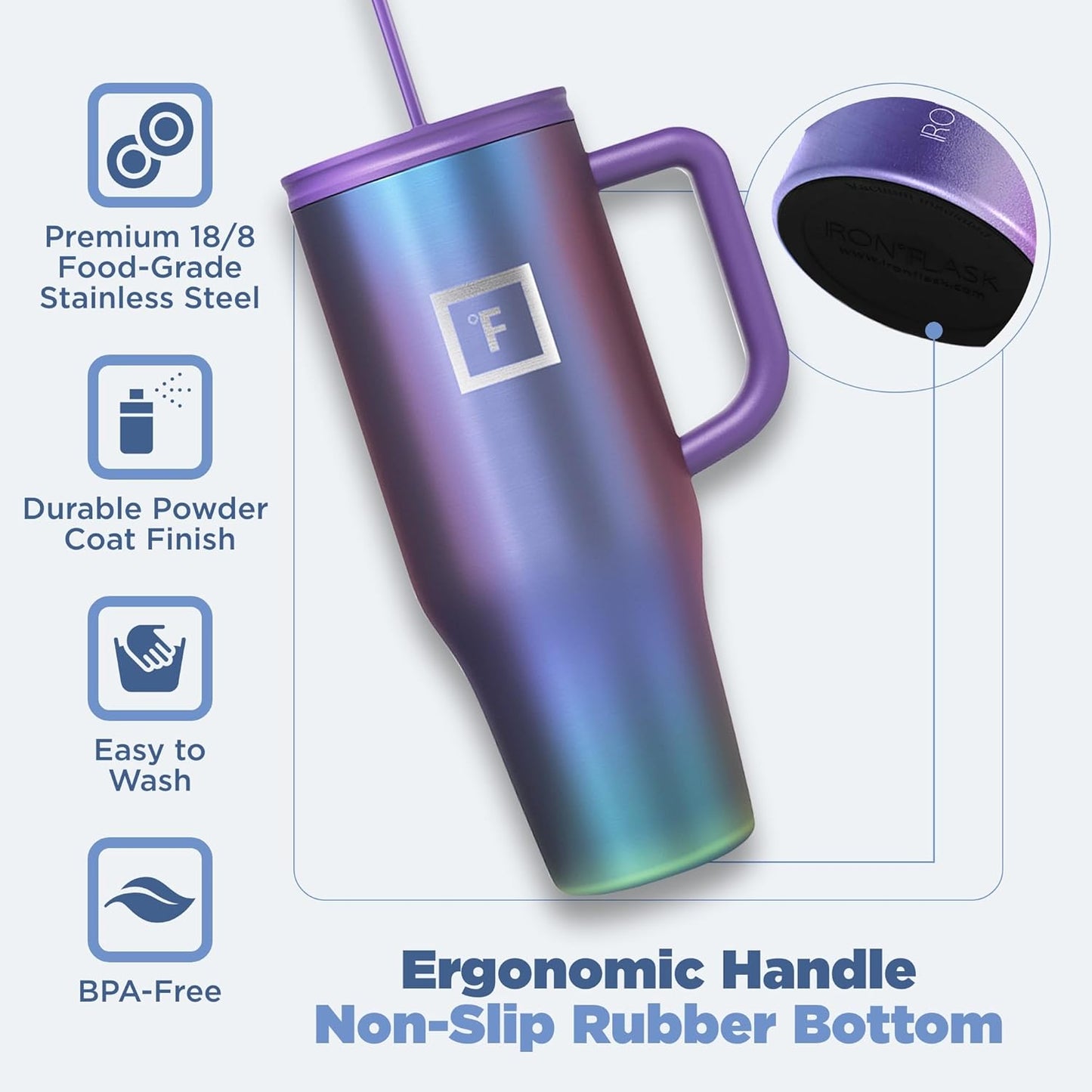 IRON °FLASK Co-Pilot 40 oz Insulated Tumbler with Straw & Flip Cap Lids - Cup Holder Bottle for Hot or Cold Drink - Leak-Proof, Double Walled - Water, Coffee Portable Travel Mug - Dark Pine