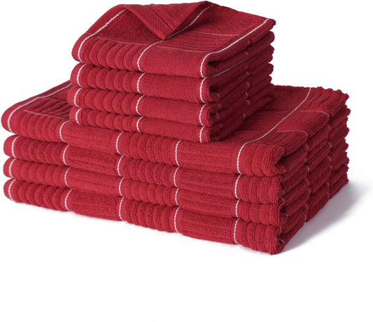 Glynniss Red Kitchen Towels and Dishcloths Set, Dish Towels and Dish Rags Set for Washing Dishes, Cleaning and Drying Pack