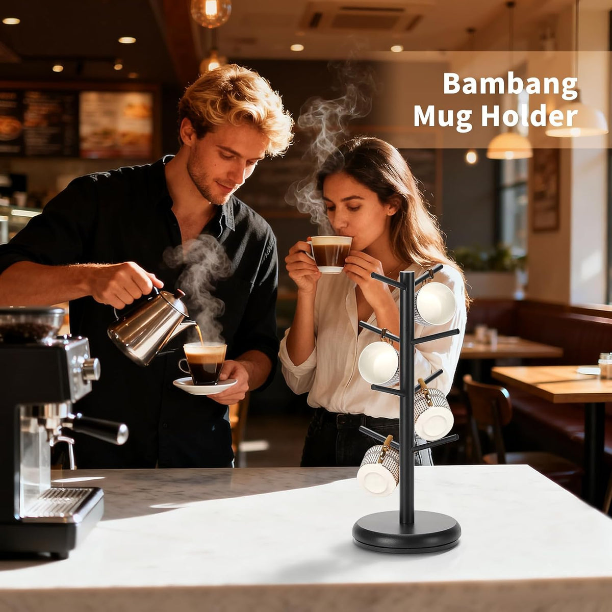 BAMBANG Mug Holder, 360° Rotating Mug Tree Holds 8 Coffee Cups, Space Saving Mug Rack with Stable Base for Kitchen Coffee Bar