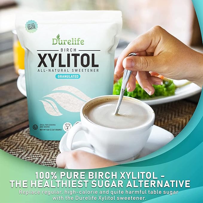 DureLife XYLITOL Sugar Substitute 1 LB (16 OZ) Made From 100% Pure Birch Xylitol NON GMO - Gluten Free - Kosher, Sugar alternative,