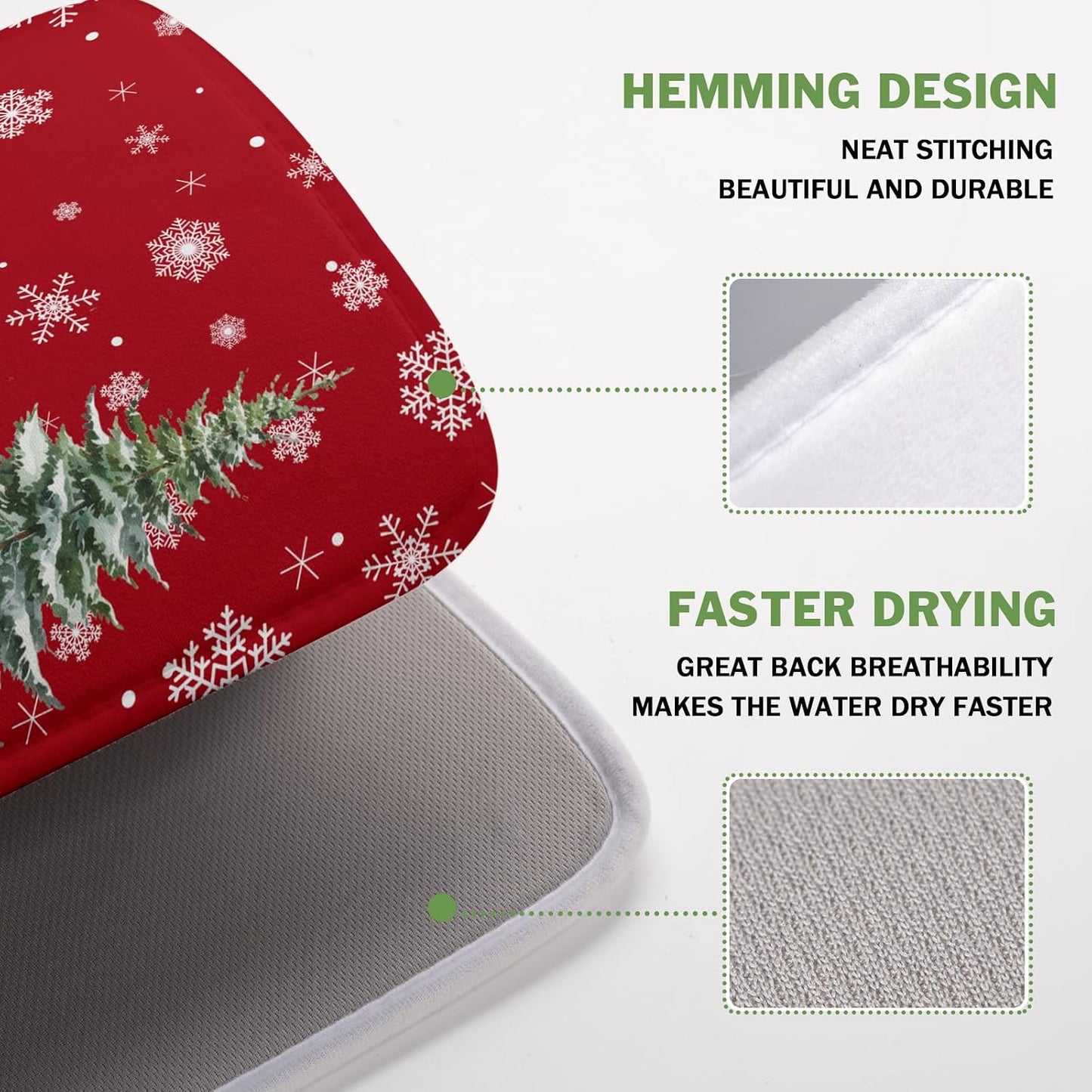 Kawani Christmas Gnome Dish Drying Mats for Kitchen Counter Christmas Gnomes Snowflakes Absorbent Microfiber Dishes Drying Pad Xmas Kitchen Drying Mat Drying Rack Mat Kitchen Accessories 16"x18"