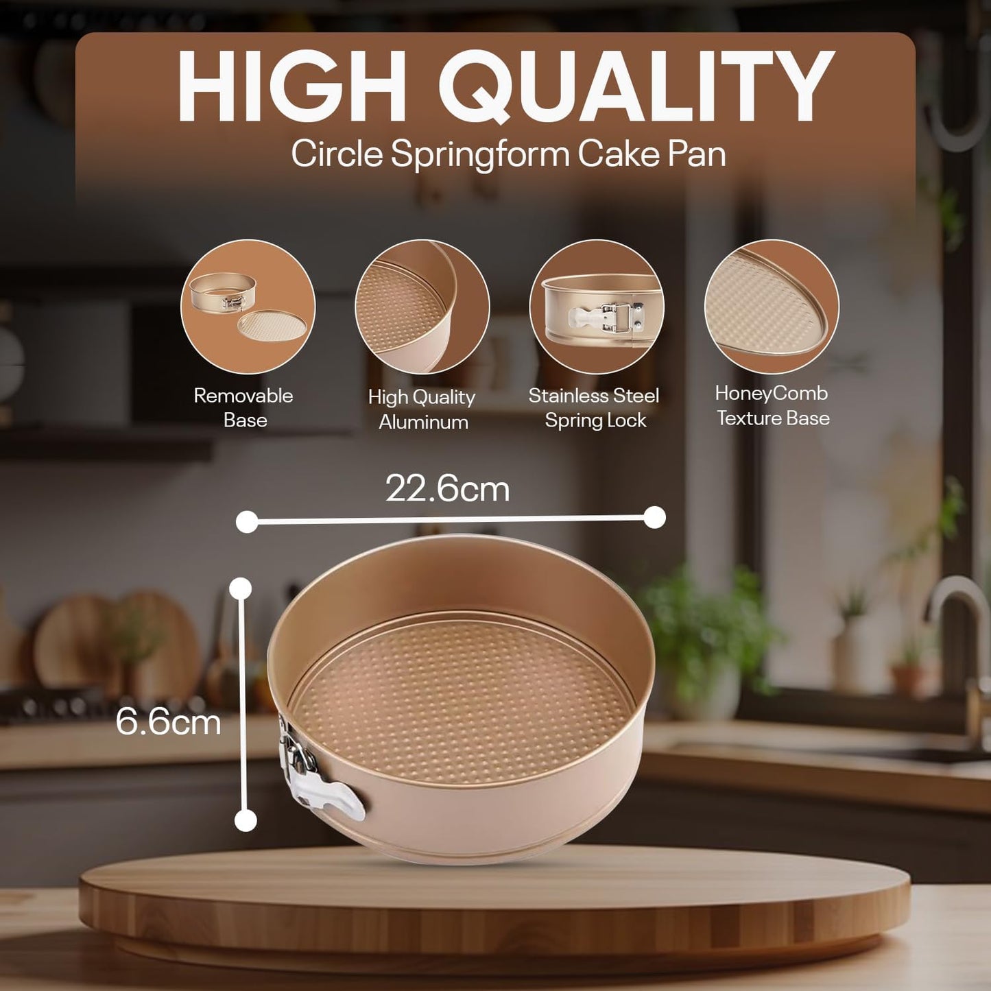 Good Dee's Circle Springform Cake Pan 8.5'' - Non Stick Ceramic Coating - Free From Chemicals - Perfect for Birthday Cakes, Tartes, &amp; More - Cream