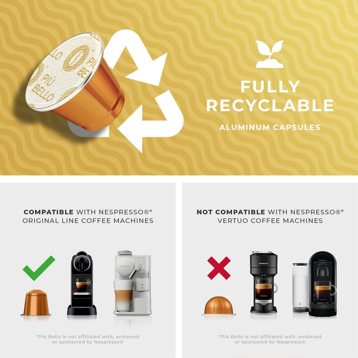 Piu Bello Bionda Espresso Coffee Pods for Nespresso Original Machines – Compatible Capsules Pack – Rich &amp; Balanced Taste – Strong Italian Espresso Flavor – Kosher Certified (60 Count, Single Flavor)
