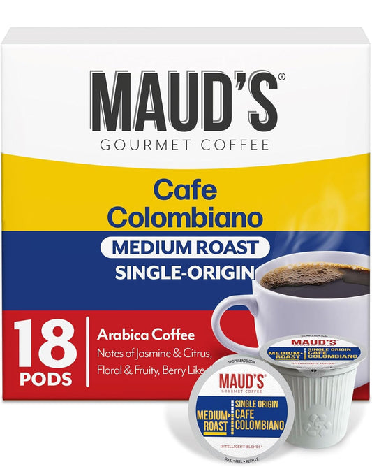 Maud's Columbian Coffee Pods, 18 ct, Single Origin, Medium Roast Coffee in Recyclable Single Serve Pods – 100% Arabica