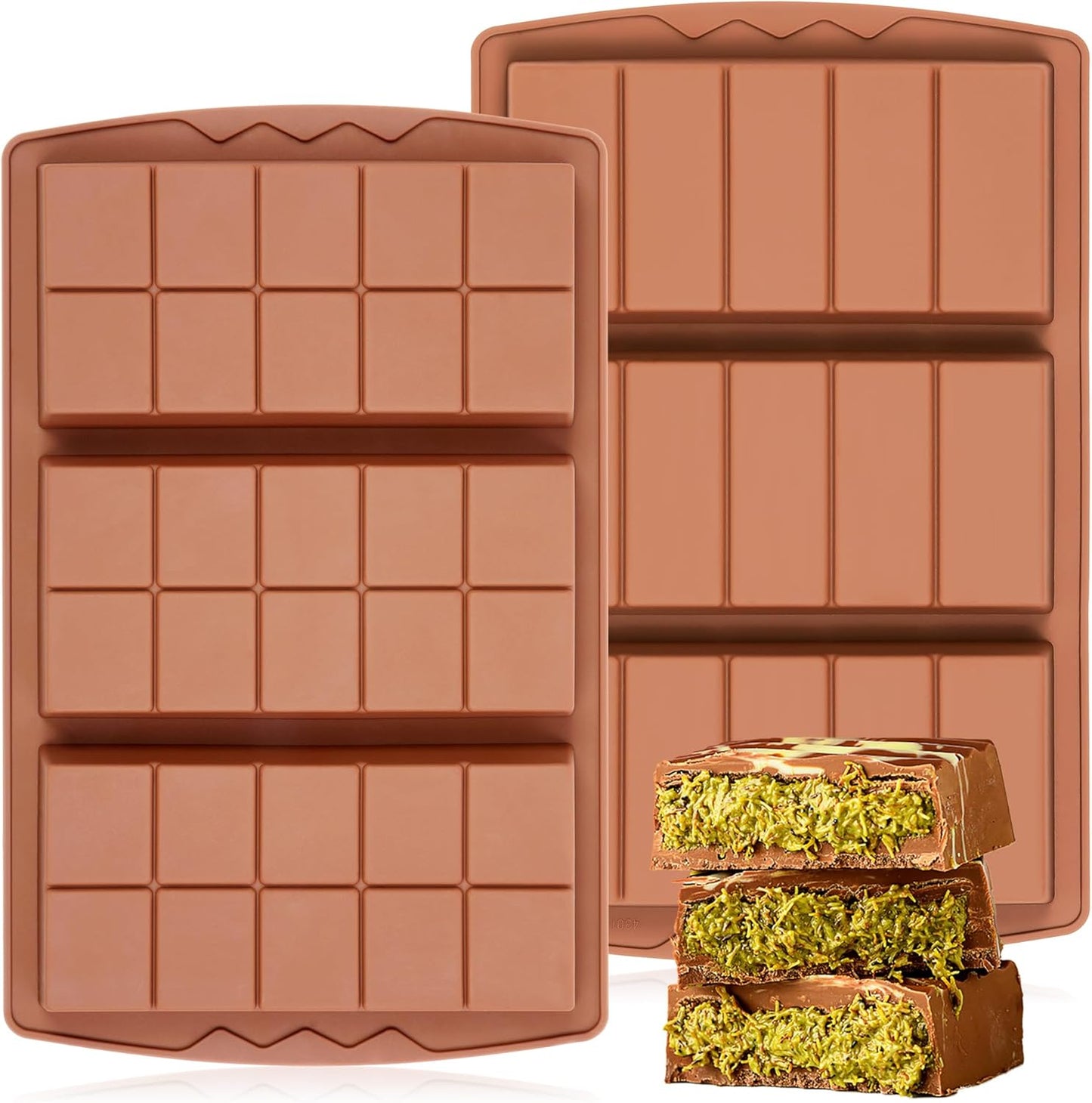 2 Pcs Chocolate Bar Mold Deep Dubai 0.85 Inch Stuffed Chocolate Molds Silicone Large Break Apart Sil
