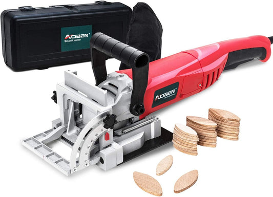 AOBEN Biscuit Cutter Plate Joiner 8.5 Amp With No. 0 Wood(30 Pcs) No. 10 Wood(30 Pcs) No. 20 Wood(50 Pcs), 4" Tungsten