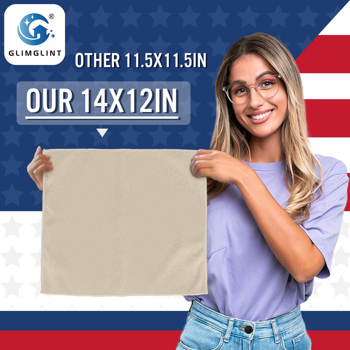GLIMGLINT Microfiber Cleaning Cloth, 12 Pack Towels for Cars 14 X12 Inch