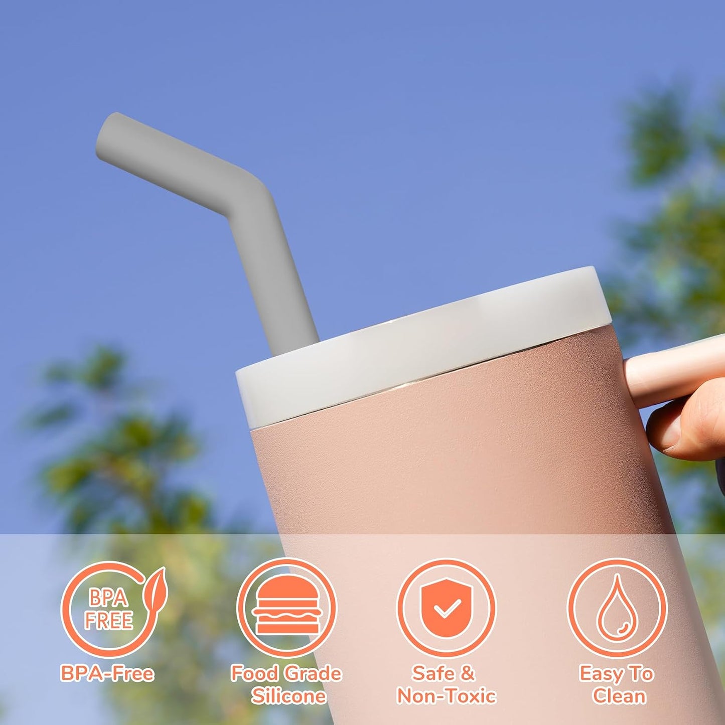 Tomorotec 6PCS Stainless Steel Straws with Silicone Tip Fit for Stanley Cup