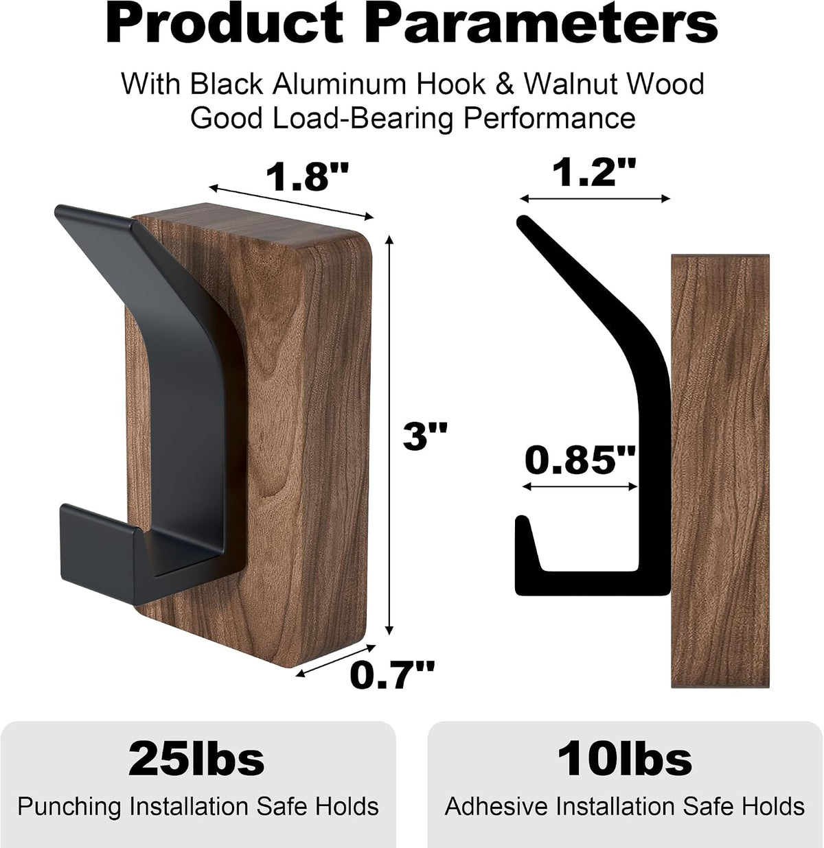Coat Hooks Wall Mount: Walnut Wood Heavy Duty Wall Hooks, Double Hooks 4Pcs