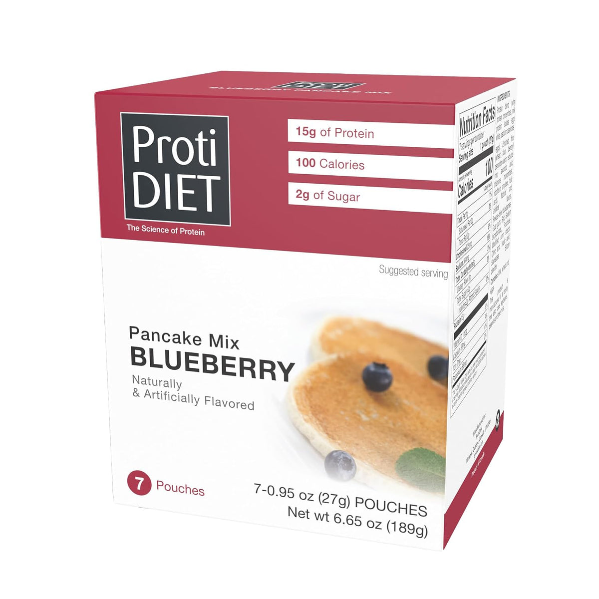 ProtiDIET Blueberry Protein Pancakes, Low Sugar Instant Pancake Mix, 7ct