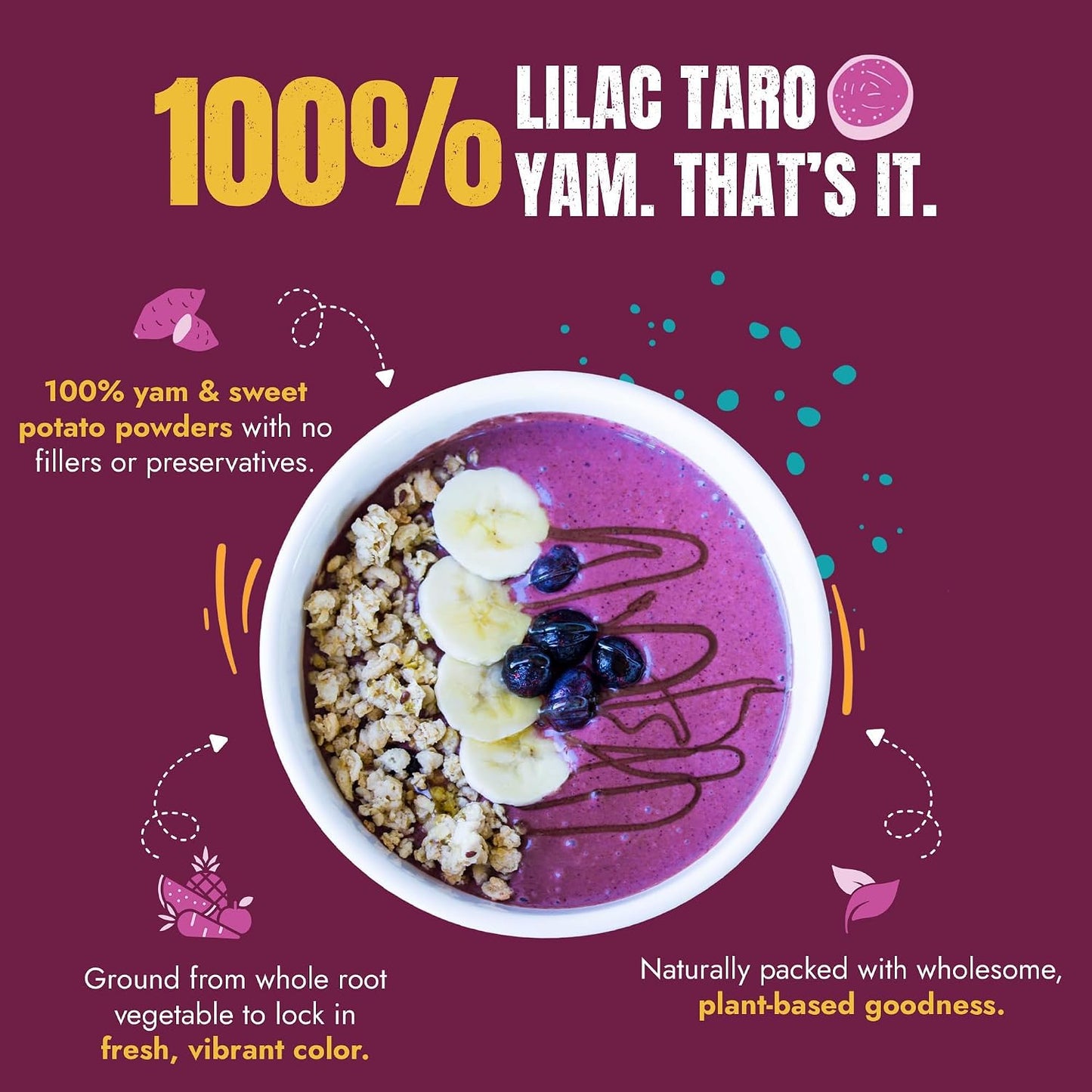 Suncore Foods Lilac Taro Yam Powder 5oz (Purple Sweet Potato) | Gluten Free | Natural Purple Food Coloring, For Baking, Frosting, Desserts, Smoothies, Milk Tea, Boba, Non-GMO, Vegan, Resealable Pouch