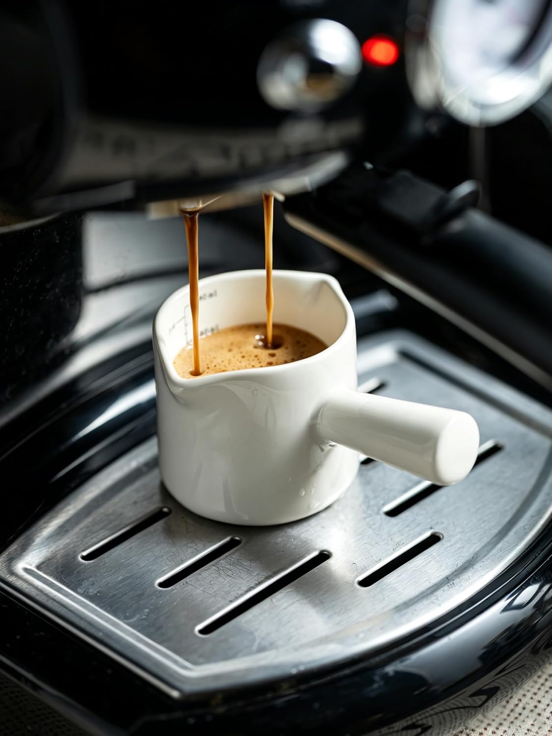Ceramic Espresso Cup, Espresso Measuring Cup Espresso Shot Cups 3 OZ | Espresso Cups with Handle, Dual Spouts, Espresso Shot Glass with Dual OZ ML Scale, Espresso Accessories, White