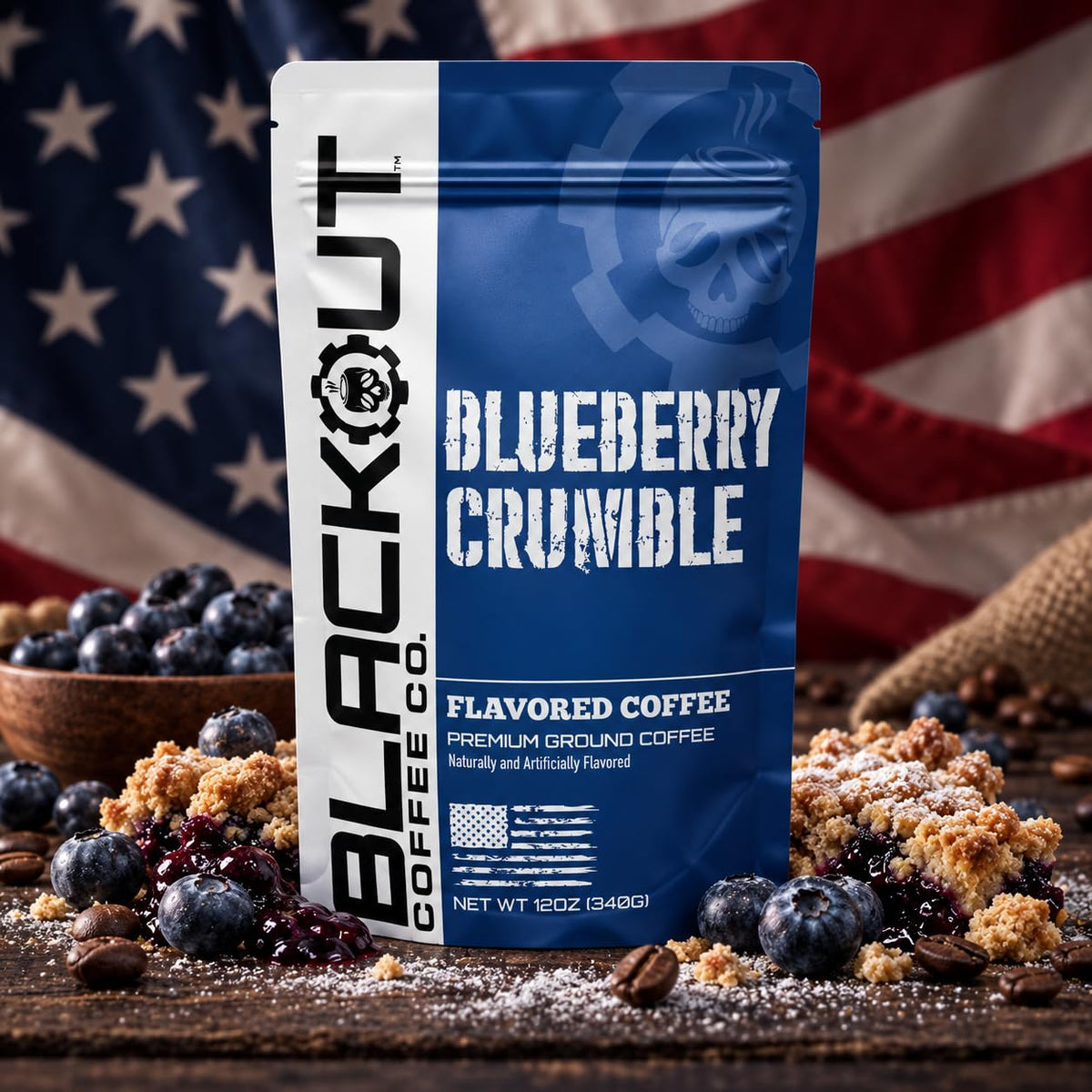 Blackout Coffee Ground Coffee – Freshly Roasted 12oz Bag. (Blueberry, Medium Roast)