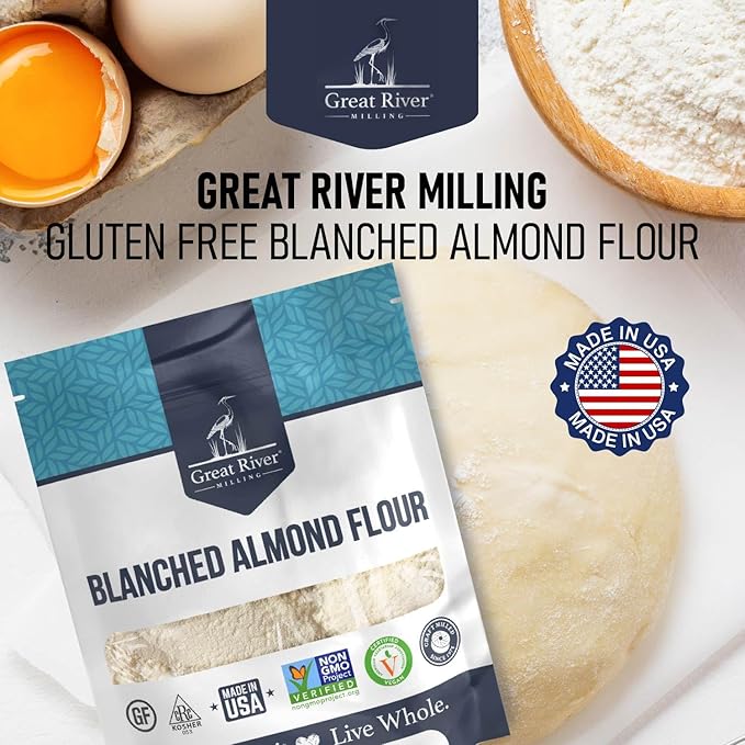 Great River Milling Blanched Almond Flour | Finely Ground Gluten Free Baking Alternative | Made from Whole Blanched Almonds | Non-GMO, Glyphosate Free, Kosher, Vegan Certified | 4 Lb