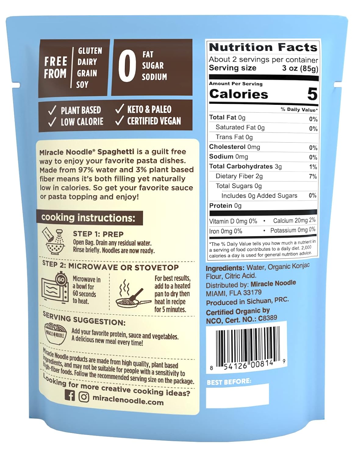 Miracle Noodle Ready to Eat Organic Spaghetti Pasta, 7 Oz (Pack of 6)