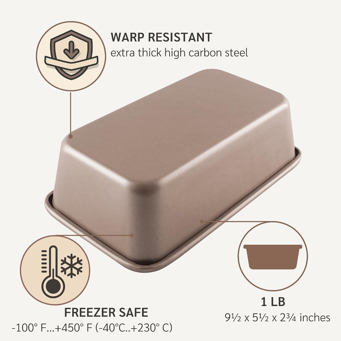 5 x 9 inch Nonstick Loaf Pan 1lb for Oven Baking, PFOA &amp; BPA Free | | Non-Toxic - High Carbon Steel - Gold - Banana Bread Mold