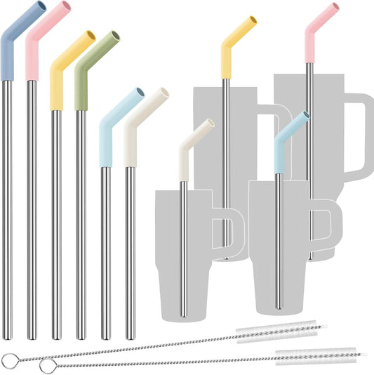 Tomorotec 6-Pack Metal Straws with Silicone Tip Fit for Stanley 14-40oz Cup