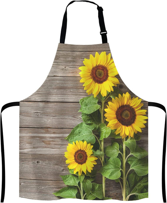Sunflowers on Wooden Board Apron for Women and Men, Adjustable Kitchen Chef Apron for Cooking Baking - Cute Birthday,